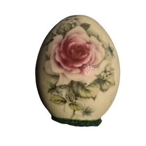 Self Standing Painted Egg Rose Floral VTG Home Decor MCM Cottage Granny READ